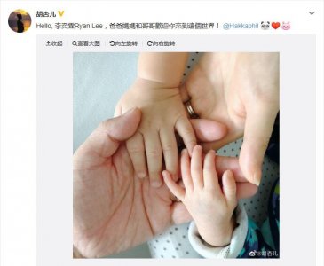 胡杏儿二胎产子 一家四口手拉手十分温馨有爱