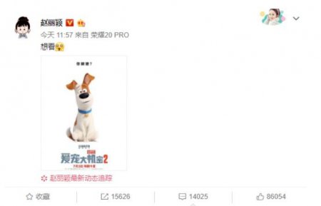赵丽颖宣传丈夫新作 冯绍峰在新片中担任麦克配音
