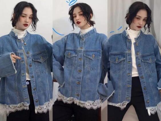 蕾丝花边拼接牛仔外套