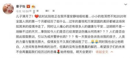 章子怡为儿子庆满月 母子同框画面温馨满满