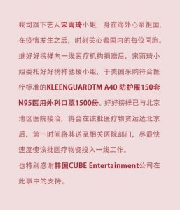 宋雨琦向医院捐物资 网友大赞宋雨琦人美心善