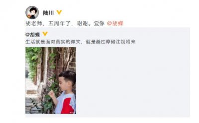 陆川胡蝶结婚五周年 晒出儿子近照大大的眼睛呆萌可爱