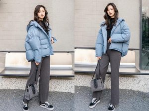 时尚的灰蓝色羽绒服 谁穿都美