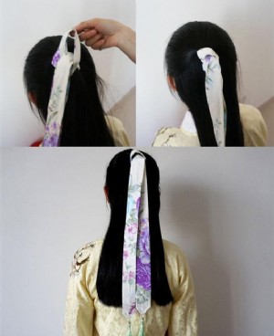 汉服发带编发教程 复古中国风唯美汉服发带的系法图解