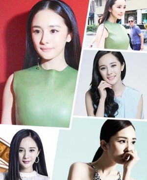 杨幂产后复出 长发绿裙现身米兰时装周
